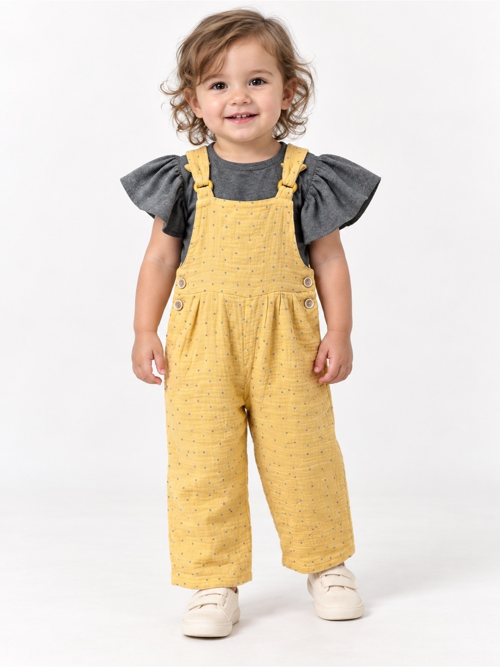 Jessica Simpson Baby Girl 2-Piece Ruffle Top & Polka Dot Overalls Set 18M NWT